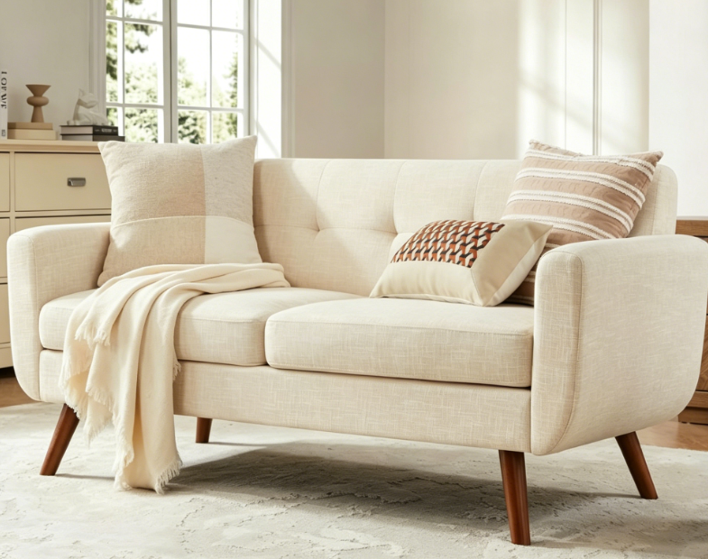Mid-Century Style Button-Tufted Loveseat